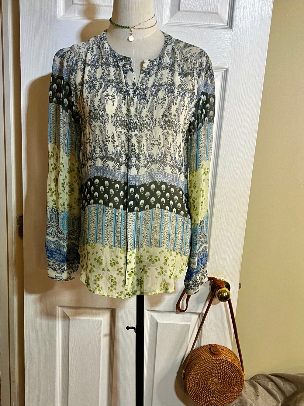 Patrons Of Peace Wms Sheer Floral Chiffon Long Sleeve Boho Peasant Top XS - Picture 3 of 13